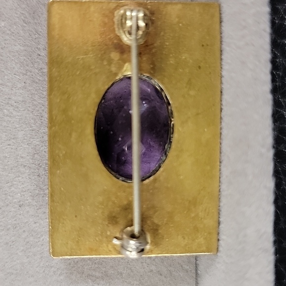 Vintage Victorian Genuine Amethyst Brass Brooch - Picture 3 of 4